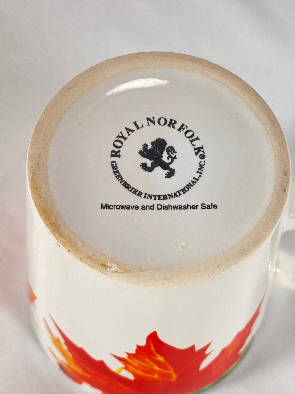 Royal Norfolk White Ceramic Mug with Orange and Green Autumn Leaves - Picture 5 of 6